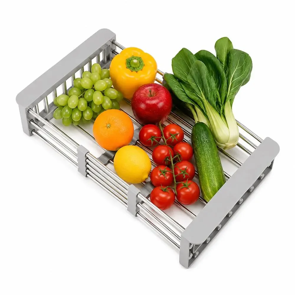 Cheer Collection Stainless Steel Adjustable Over Sink Dish Drying Drain Rack